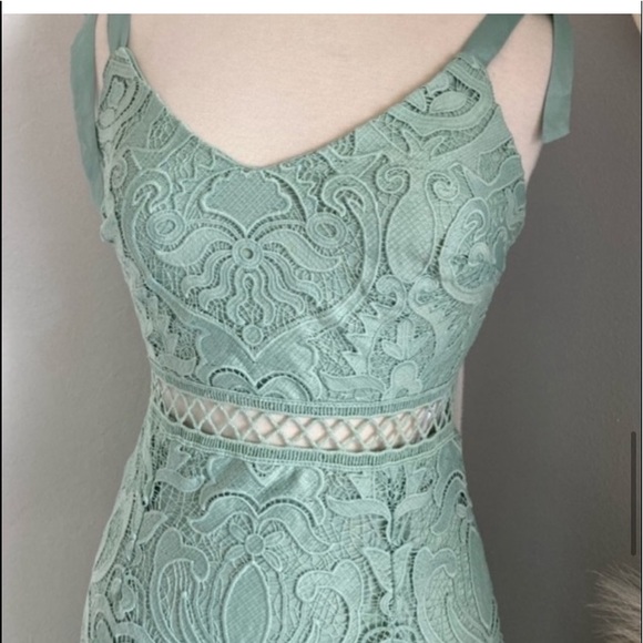 ❤️ Lulus Won Your Heart Sage Green Lace Tie-Strap High-Low Midi Dress - Picture 5 of 8